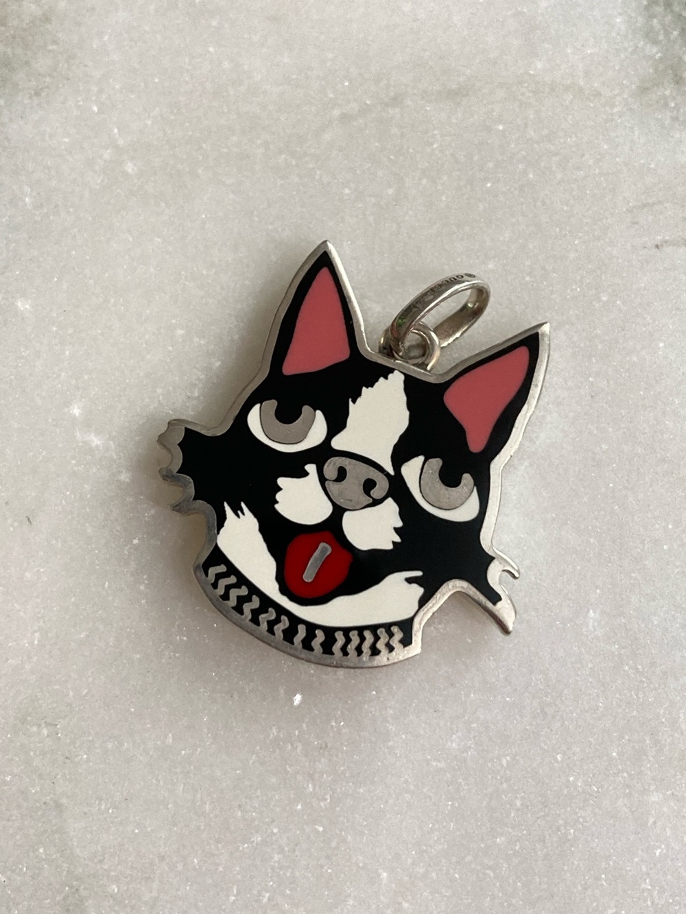 Gucci Bosco & Orso Sterling Silver Enamel Dog Boston Terrier Pendant Charm